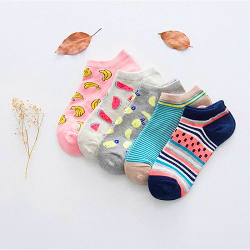 5 Pairs Women Socks Print Cartoon Bird Giraffe Harajuku Street Style Cotton Short Socks Female Casual Funny Ankle Socks Sox